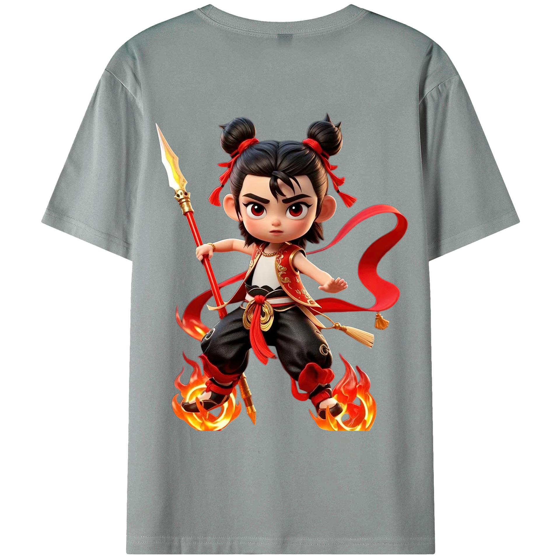 （画像用） Ne Zha 2 ナタ 魔童の大暴れ 綿100％ メンズ半袖Tシャツ（バックプリント） 通気性